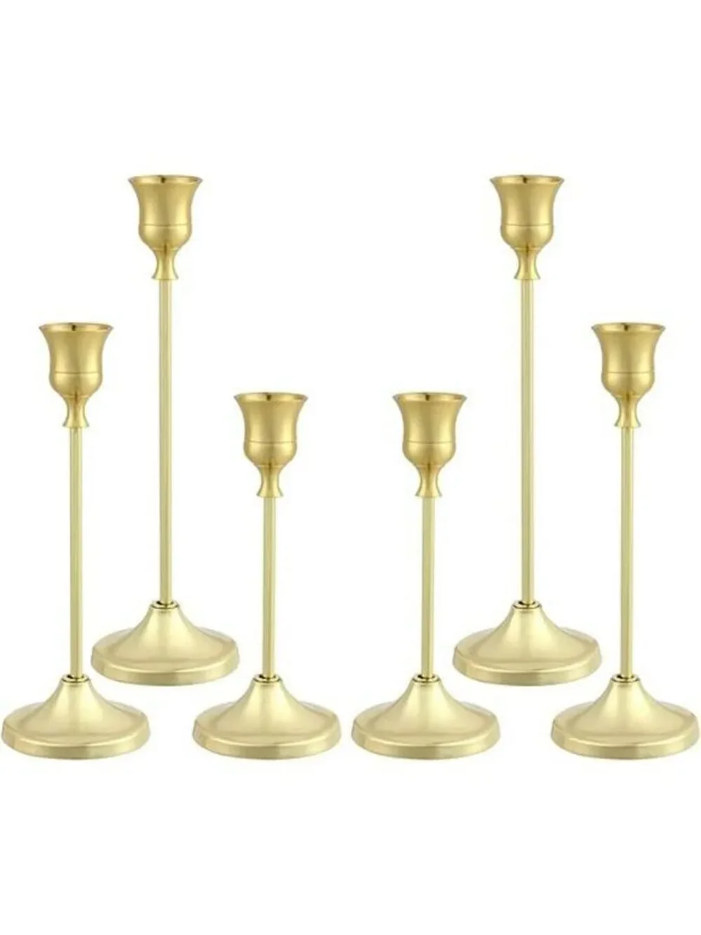 Gold Metal Taper Candle Holders Set of 6 Decorative Pillar Candlestick Centerpie